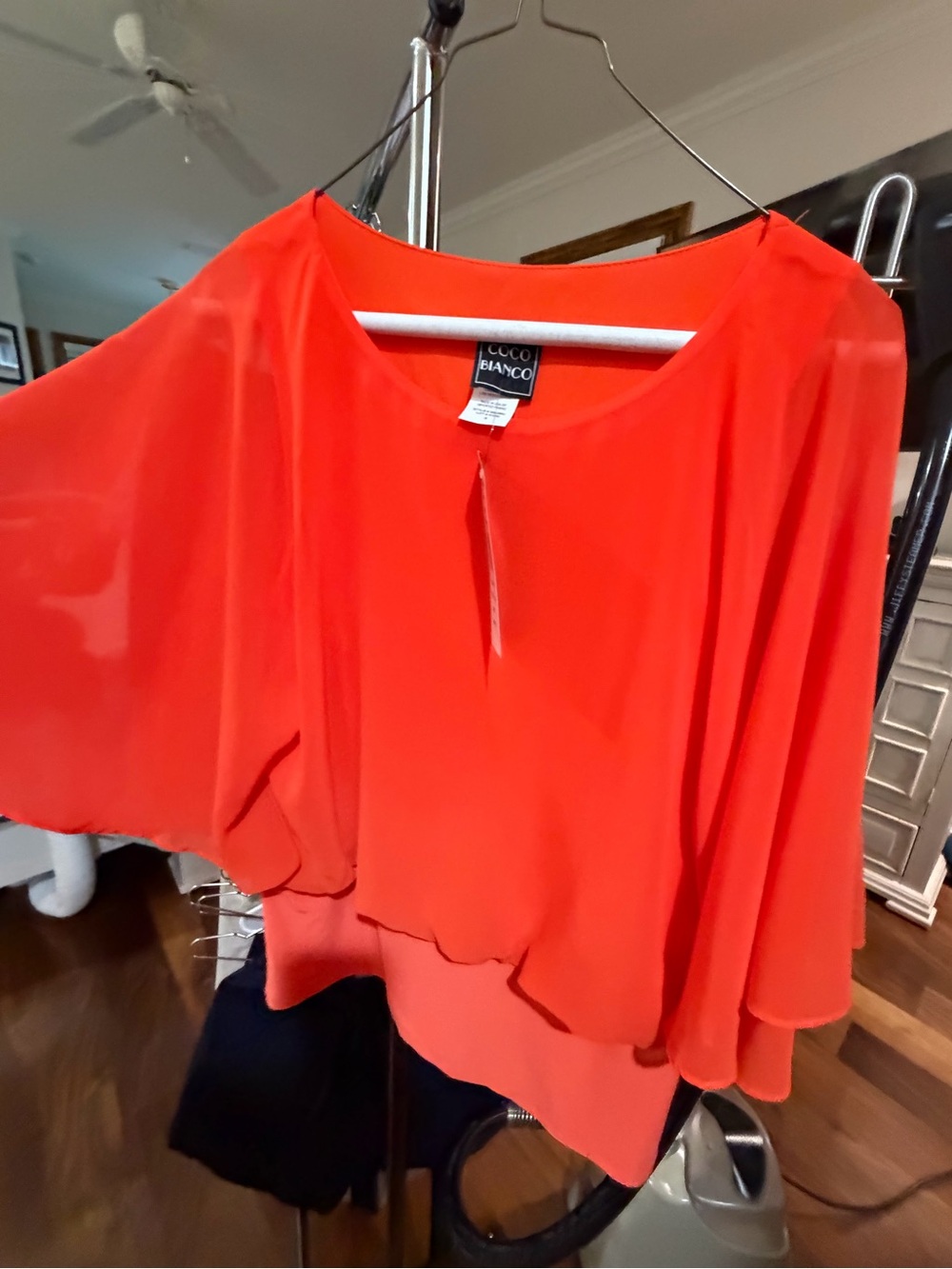 Coco Bianco Bright Coral Flowy Flutter-Sleeve Blouse